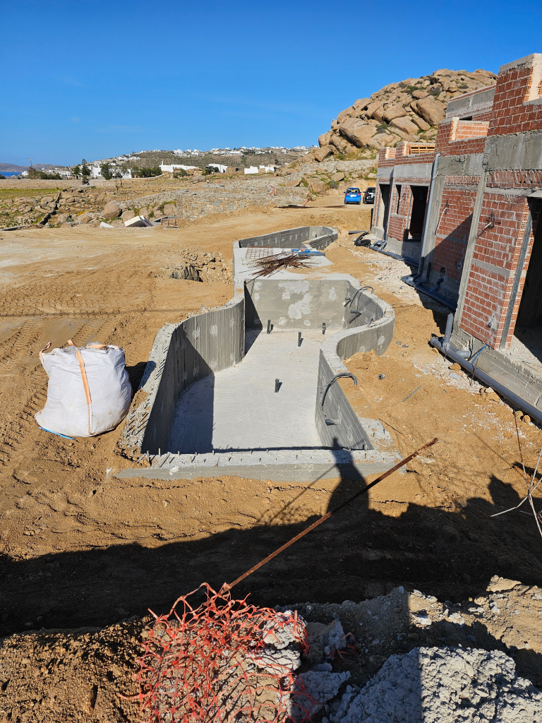 Pool and outdoor construction project in Mykonos