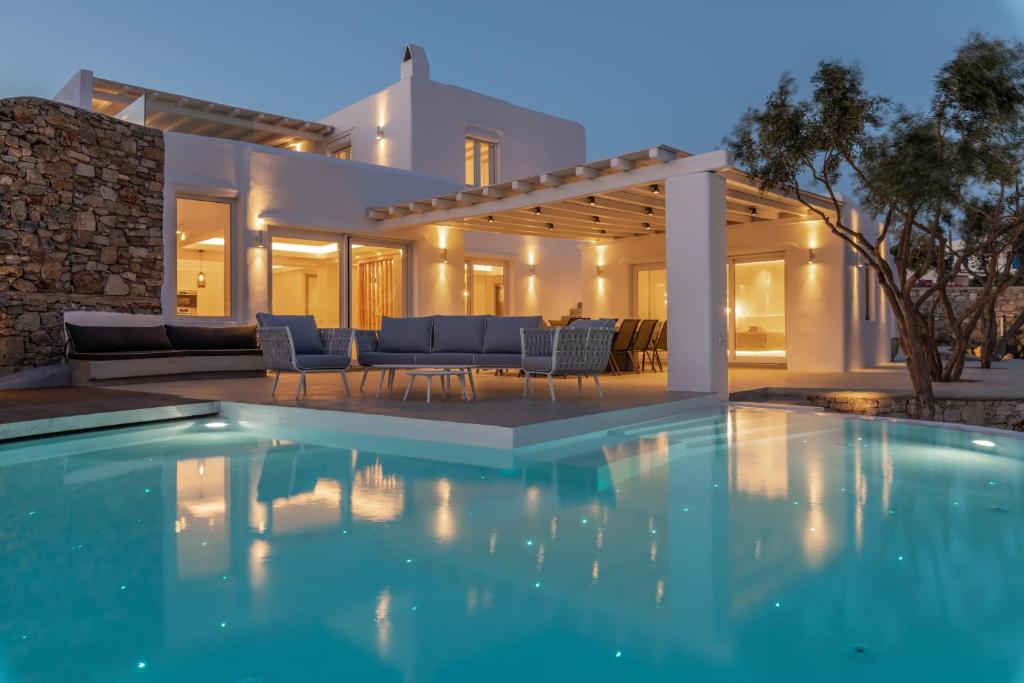 Finished villa exterior and pool area in Mykonos